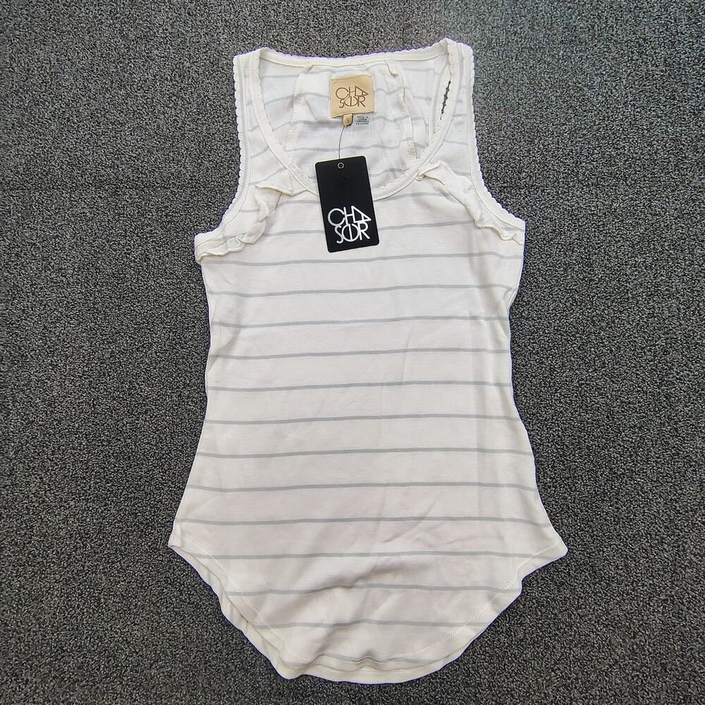 New Chaser Striped Ruffle Tank Top Women's Size S Fast Shipping